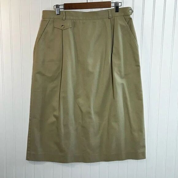 Vintage David Brooks Women’s Size 18 Tan Side Button Pleated Slot Pocket Midi - Picture 1 of 11